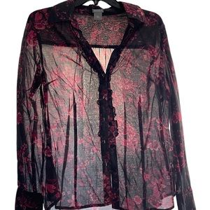 Ann Taylor Women’s Long Sleeve Cotton Blouse in Sheer Floral Design